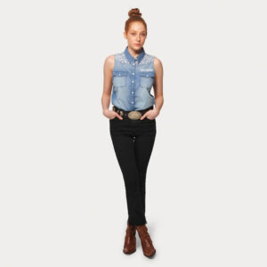Women's Liberty Bell Sleeveless Denim Shirt - Image 3