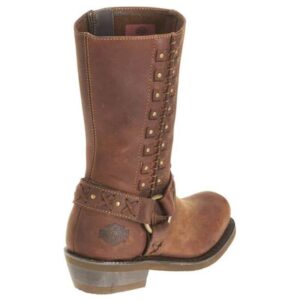 Women's Brown Leather Auburn Harness Stud Motorcycle Boots - Image 3