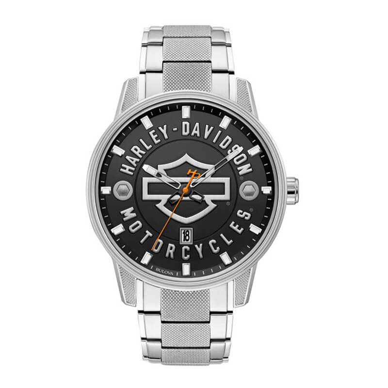 Men's Open Bar & Shield Stainless Steel Watch, Silver | Harley