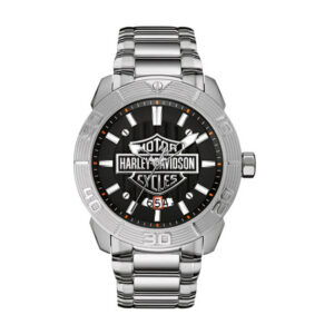 Men's Bulova Watch, Embossed Bar & Shield Stainless Steel - Image 1