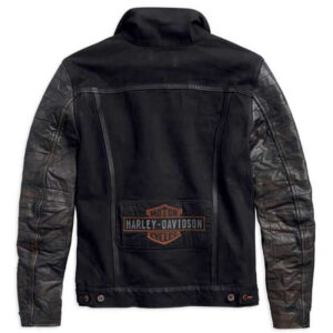 Men's Leather Sleeve Denim Slim Fit Jacket - Image 2