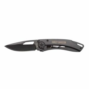 TecX Dinero H-D Script Pocket Knife Stainless Handle Black 52080 - Image 2