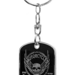 Dog Tag, Winged Skull Distressed Chain/Keychain, Silver - Image 3