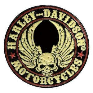 1 in. Winged Skull Pin, Black & Off-White Finish - Image 1