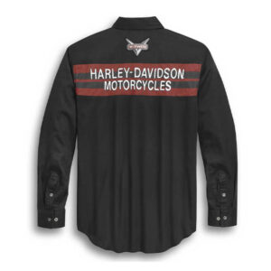Men's Chest Stripe Long Sleeve Woven Shirt, Black - Image 2