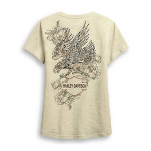 Women's Eagle & Roses V-Neck Short Sleeve Tee - Beige - Image 2
