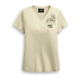 Women's Eagle & Roses V-Neck Short Sleeve Tee - Beige - Image 1