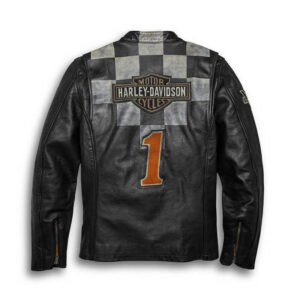 Men's Vintage Race-Inspired Leather Jacket - Image 2