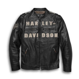 Men's Vintage Race-Inspired Leather Jacket - Image 1