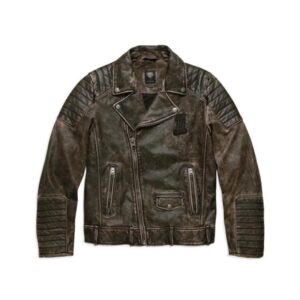 Men's Distressed Leather Biker Jacket - Image 1