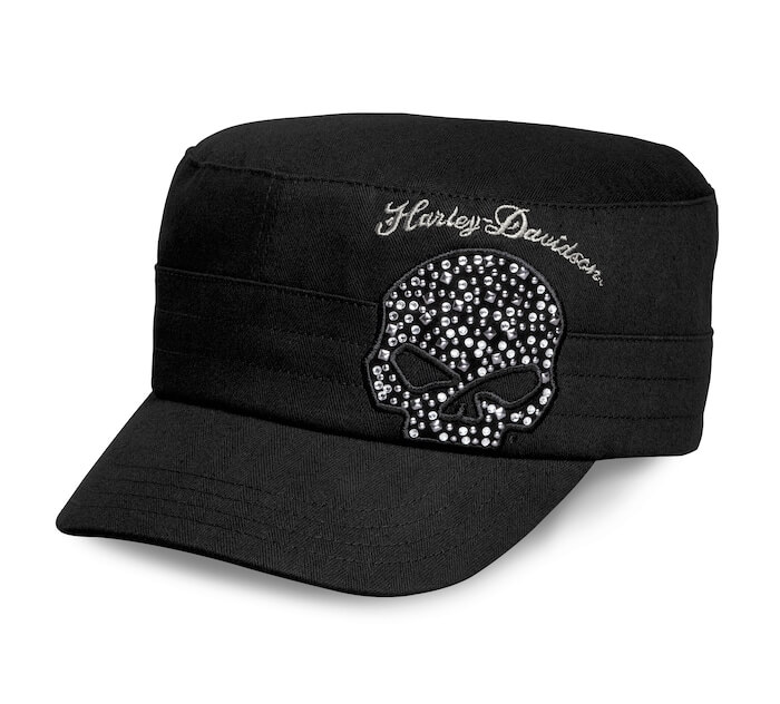 Women's Black Crystal Skull Flat Top Cap HarleyDavidson® Online