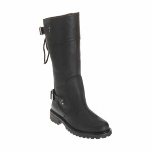 Women's Alexa Back Lace Black Leather Motorcycle Boots - Image 1