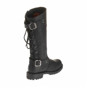 Women's Alexa Back Lace Black Leather Motorcycle Boots - Image 4