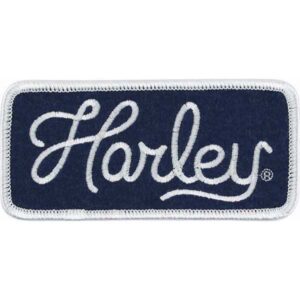 Embroidered Harley Script Emblem Patch, SM 4 x 1.875 in - Image 1
