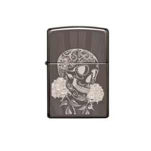 Fancy Skull Design Black Ice Zippo - Image 1