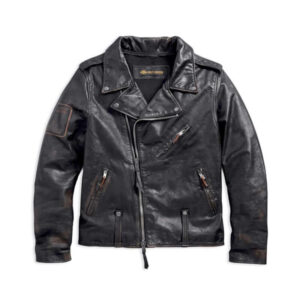 Men's Master Distressed Slim Fit Leather Biker Jacket - Image 1
