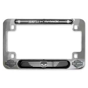 Skull Nickel Motorcycle Plate Frame, 7.5 x 4.75 inches - Image 1