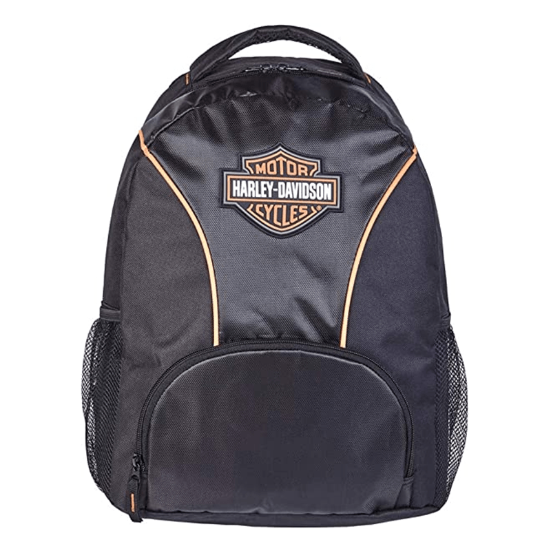 Harley-Davidson Bar & Shield Backpack - Black/Orange Daypack With Adjustable Straps