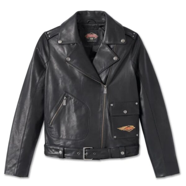 Women's 120th Anniversary D-Pocket Biker Leather Jacket – Black