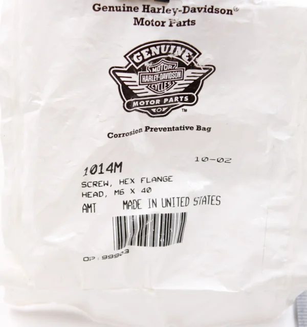 Harley-Davidson Genuine Motor Parts corrosion preventive bag label with logo and barcode