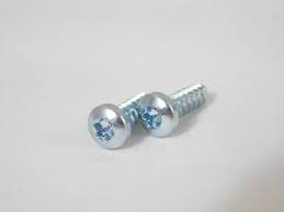 Two silver Phillips-head screws on a white surface, one slightly in front of the other.