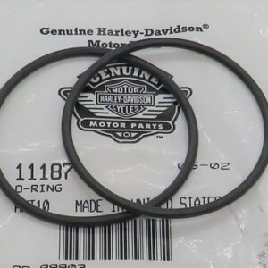 Two black O-rings on a Harley-Davidson Genuine Motor Parts packaging, showing the part number 11187.