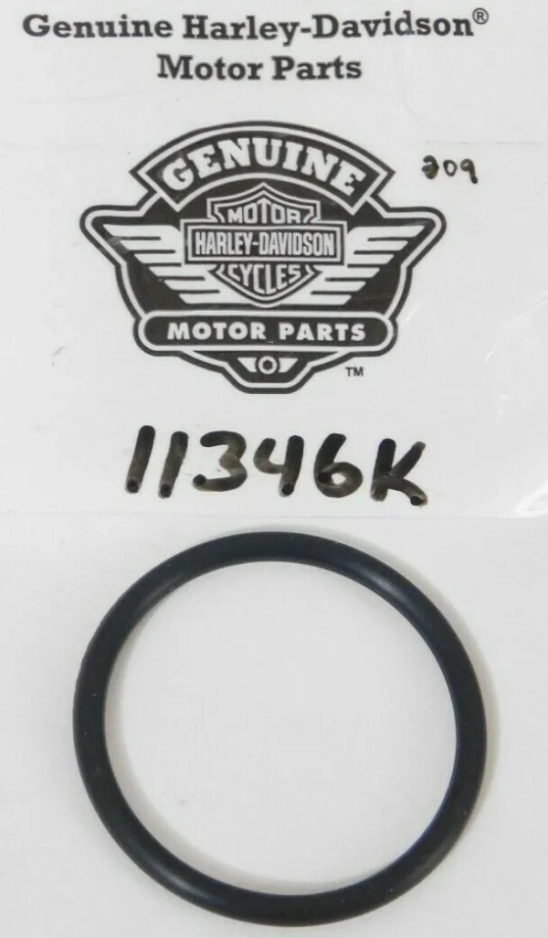 11346k | Harley-davidson® Online Harley-Davidson Genuine Motor Parts label with a black rubber O-ring below the logo.