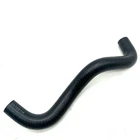 Curved black rubber hose with two open ends, likely a vehicle coolant or vacuum hose.
