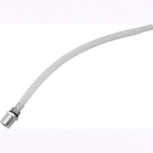 White corrugated flexible hose with a metal connector at one end.