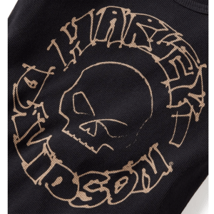 Women's Willie G Circle Skull Sketch Art Ribbed Tank - True Black - Image 3