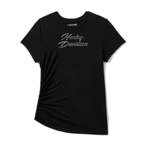 Women's Essential Bling Ruched Short Sleeve Top - Harley Black