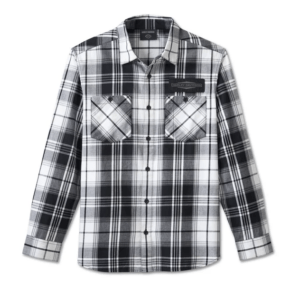 Men's Stacked Bar & Shield Long Sleeve Plaid Shirt - Plaid - Harley Black & Cloud Dancer