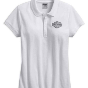 Women's Bar & Shield Logo Short Sleeve Polo, White