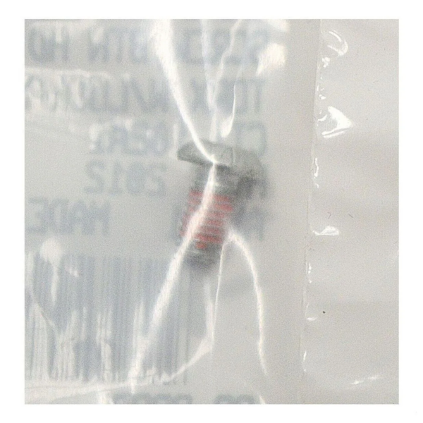 10200070 | Harley-davidson® Online Close-up of a white cord tangled around a gray plastic fastener with a red striped band in the center.