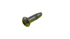 Close-up of a silver Phillips head screw against a black background.