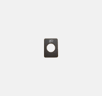 Small rectangular metal component with a circular hole in the center on a light background, likely a button or insert piece.