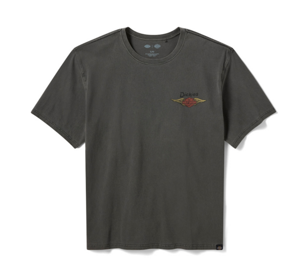 Dark gray short-sleeve T-shirt with a small Dickies logo on the left chest.