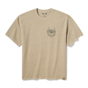 Beige short-sleeve T-shirt with a small Dickies graphic on the left chest.