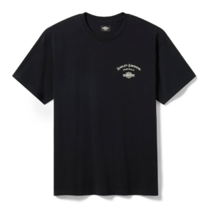 Black short-sleeve T-shirt with a small Harley-Davidson Originals logo on the left chest area.