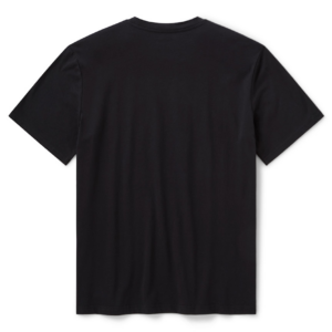 Back view of a plain black short-sleeve T-shirt laid flat on a white background.
