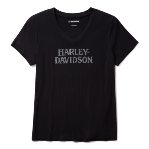 Women's Willie G Skull Bling V-neck - Harley Black