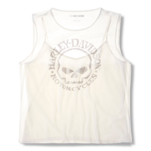 Women's Willie G Skull Bling Mesh Top - Cloud Dancer