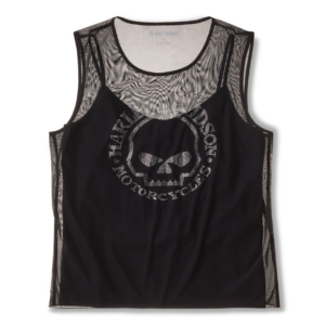 Women's Willie G Skull Bling Mesh Top - Harley Black