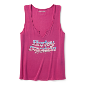 Women's Bling Chromatic Notch Neck Tank - Fuchsia
