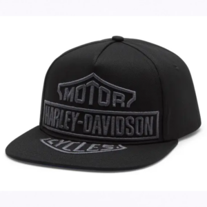Black Harley-Davidson cap with a raised gray Harley‑Davidson logo on the front panel.