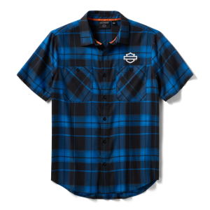 Mens H-D® TECH Coolmax® Plaid Shirt - Blue  & black