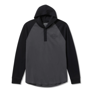 Men's HDMC Raglan Henley with Hood - Colorblock - Asphalt & Harley Black