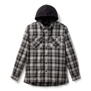Men's Hooded Plaid Long Sleeve Shirt