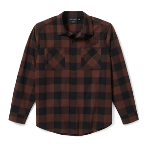 Men's Bar & Shield Buffalo Check Flannel - Plaid - Harley Black & Coffee