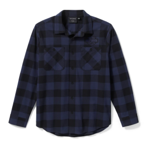 Men's Bar & Shield Buffalo Check Flannel - Plaid - Mood Indigo/Harley Black
